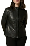 Marina Rinaldi Jersey Side Panel Leather Jacket In Black