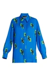Marina Rinaldi Auronzo Floral Satin Button-up Shirt In Cornflower