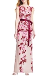 ADRIANNA PAPELL FLORAL CASCADING COLUMN GOWN