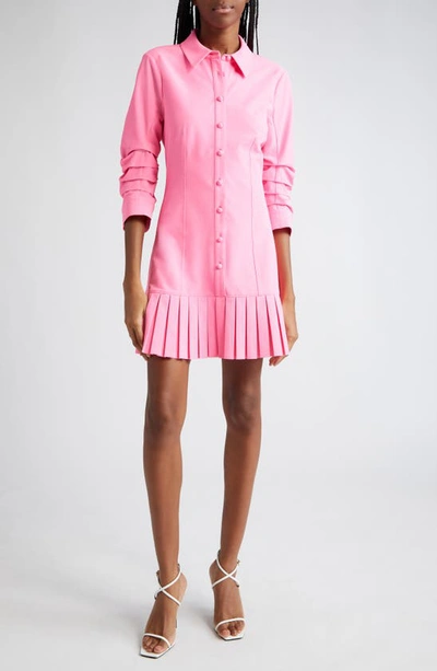 Cinq À Sept Lucilla Topstitched Pleated-hem Mini Shirtdress In Electric Pink