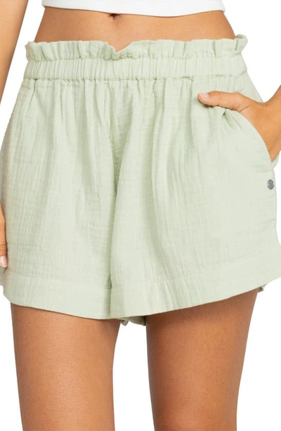 Roxy What A Vibe Organic Cotton Paperbag Waist Shorts In Laurel Green