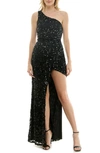 Speechless Sequin One-shoulder High-low Gown In Black
