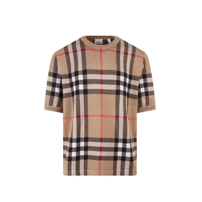 Burberry Merino Wool And Mulberry Silk Blend T-shirt In Beige