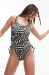 Topshop Tosphop Abstract Print Scoop Swimsuit In Monochrome-black In Black