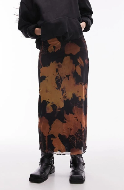 Topshop Mesh Maxi Skirt In Sepia Floral-multi