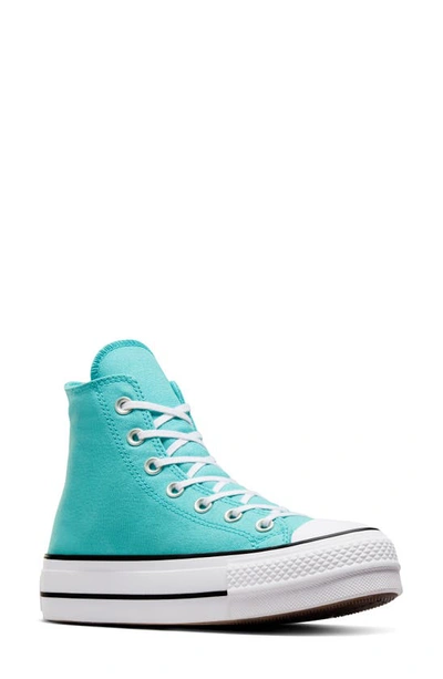 Converse Blue Chuck Taylor All Star Lift Platform Stars Sneakers In Ocean Drip/white/bla