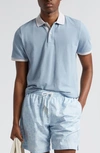 Eleventy Tipped Piqué Cotton Polo In Baby Blue