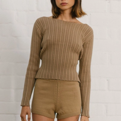 Alohas Honest Backless Knit Top Camel In Brown