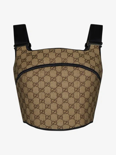 Gucci Gg Corset Top In Camel,ebony