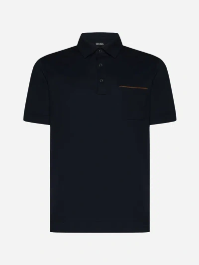 Zegna Black Cotton Polo Shirt In Navy