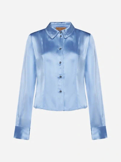 Stine Goya Shane Viscose Satin Shirt In Winter Sky