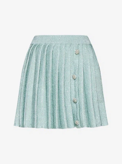 Self-portrait Self Portrait Mini Skirt In Sequin Knit With Diamanté Buttons In Mint