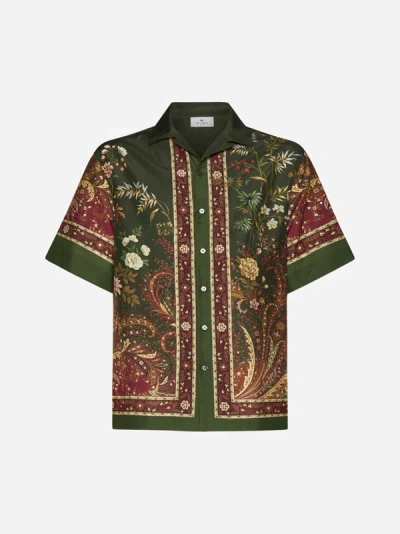 Etro Floral Print Cotton Shirt In Green,multicolor