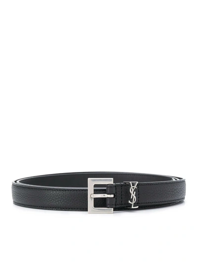 Saint Laurent Monogram Slim Adjustable Leather Belt In Black