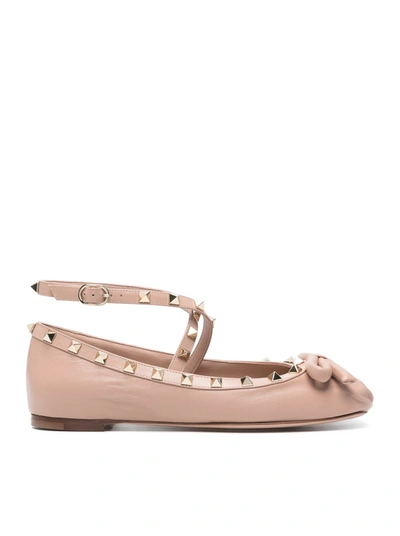 Valentino Garavani Rockstud Satin Ballerina Flats In Pink & Purple