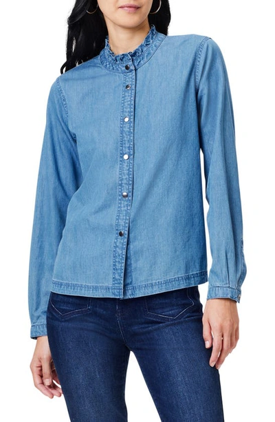 Nic + Zoe Women's Ruffle Neck Denim Shirt In Dark Wash