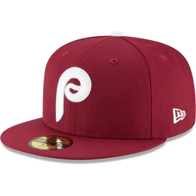 NEW ERA NEW ERA MAROON PHILADELPHIA PHILLIES COOPERSTOWN COLLECTION WOOL 59FIFTY FITTED HAT