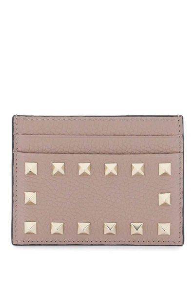 Valentino Garavani Rockstud Leather Card Holder Women In Cream