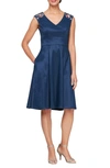 Alex Evenings Floral Sequin Shoulder A-line Dress In Navy