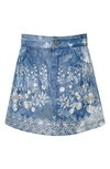 TRULY ME KIDS' EMBROIDERED COTTON DENIM SKIRT