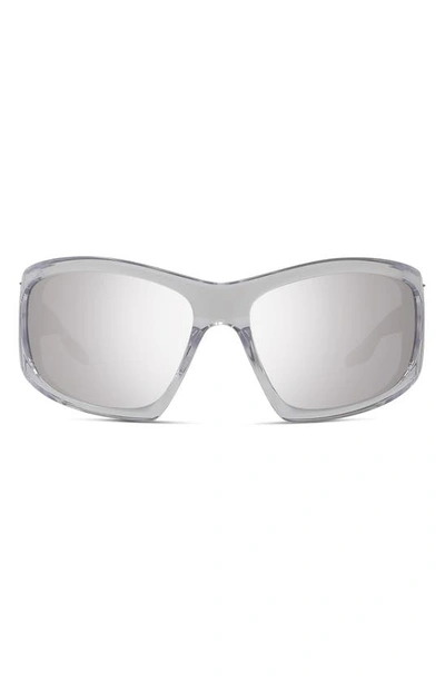 Givenchy Giv Cut Acetate Wrap Sunglasses In Crystal / Smoke Mirror