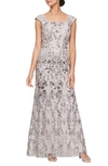 ALEX EVENINGS EMBROIDERED SEQUIN SLEEVELESS GOWN