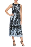 Alex Evenings Floral Embroidered Midi Dress In Black/ Hydran