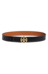 Tory Burch Miller Reversible Leather Belt In Black / Malt Whiskey