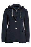 Eleventy Cotton Blend Knit Blazer With Removable Hooded Bib In New Blue