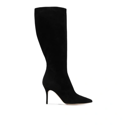 Manolo Blahnik Oculara 90 Suede Knee-high Boots In Black