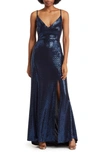 JUMP APPAREL SEQUIN V-NECK HIGH-LOW GOWN