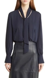 Hugo Boss Bijulia Tie Neck Blouse In Sky Captain