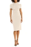 Maggy London Tie Neck Puff Sleeve Scuba Crepe Dress In Horn