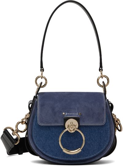 Chloé Blue & Black Small Tess Bag In 45d Denim