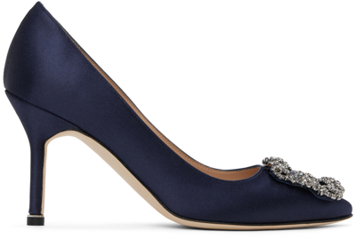 Manolo Blahnik Navy Hangisi 90 Heels In 4116 Navy