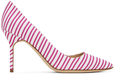 Manolo Blahnik Pink & White Bb 90 Heels In 905x Ypri