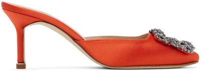 MANOLO BLAHNIK ORANGE HANGISIMU MULES