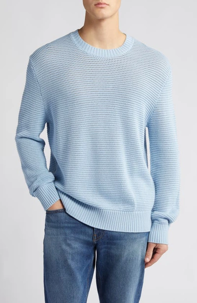 Frame Textured Wool Blend Crewneck Sweater In Light Blue