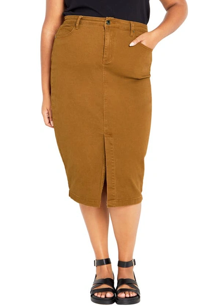 City Chic Vivian Denim Midi Skirt In Butterscotch