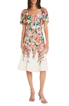 Maggy London Floral Sweetheart Neck Dress In White