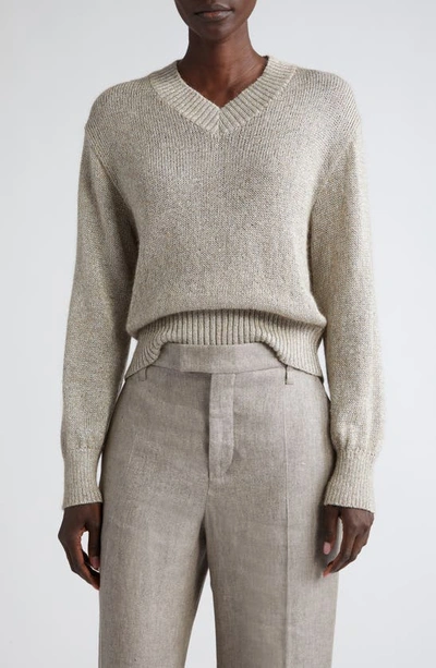 Brunello Cucinelli Shiny Shetland Mohair Wool Sweater In Grey/ Brown