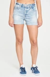 Daze Troublemaker High Waist Distressed Denim Cutoff Shorts In Sweetie