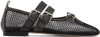 Open Yy Black Mesh Buckle Ballerina Flats In Black