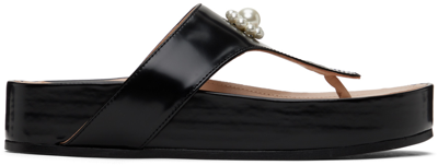 Simone Rocha Black Thong Sandals In Black/pearl