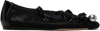 Simone Rocha Black Bell Charm Crochet Ballerina Flats In Black/black/pearl