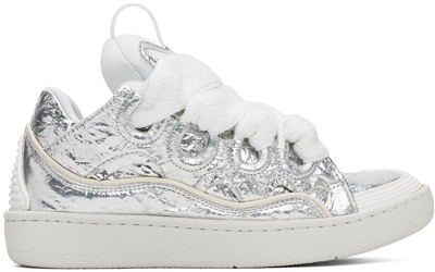 Lanvin Curb Metallic Leather & Mesh Sneakers In Silver