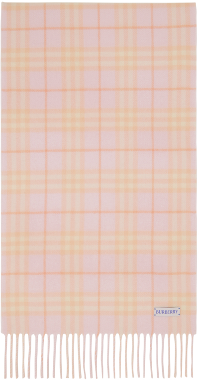 Burberry Pink Check Cashmere Scarf In Cameo