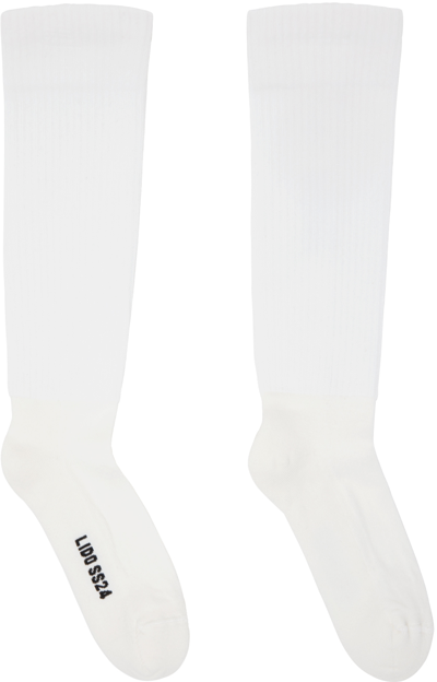 Rick Owens White Knee High Socks In 1109 Milk/black