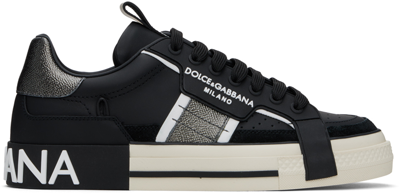 Dolce & Gabbana Calfskin 2.zero Custom Sneakers With Contrasting Details In Black Silver