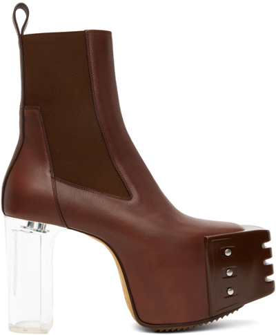 Rick Owens Brown Grilled Platforms 45 Chelsea Boots In 730 Henna/clear